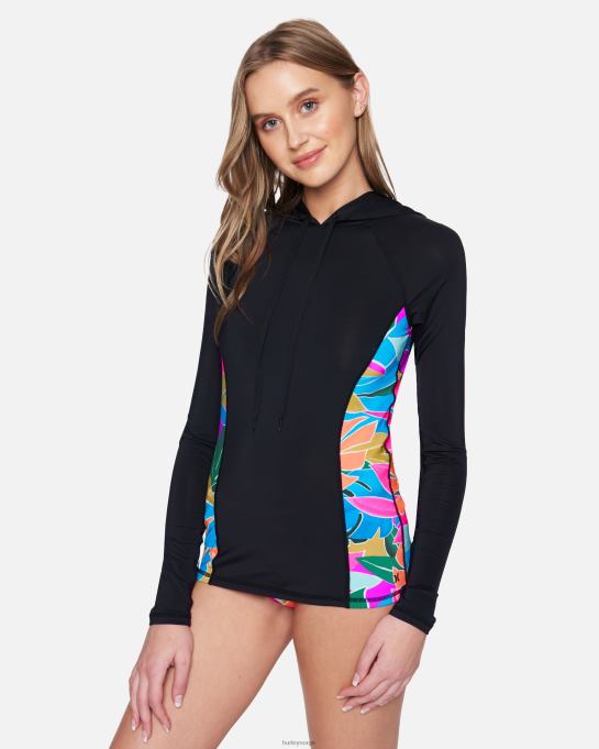 klær kvinner Hurley isla pullover hettegenser med lange ermer rashguard svart R406L490