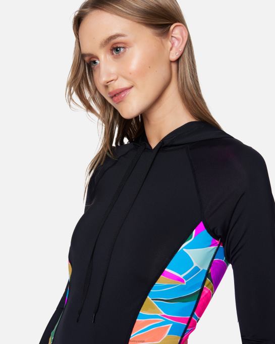 klær kvinner Hurley isla pullover hettegenser med lange ermer rashguard svart R406L490
