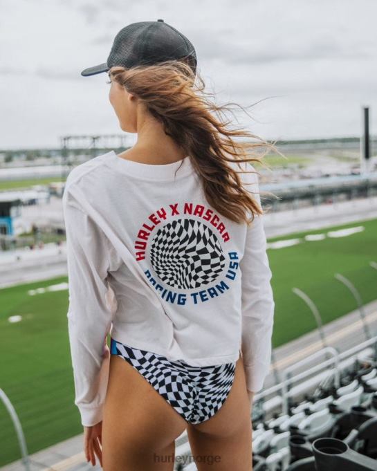 klær kvinner Hurley nascar team usa crop langermet t-skjorte vintage hvit R406L570
