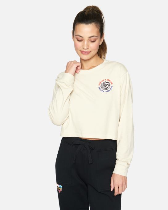 klær kvinner Hurley nascar team usa crop langermet t-skjorte vintage hvit R406L570