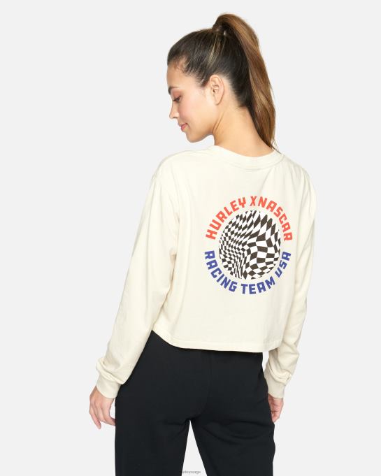 klær kvinner Hurley nascar team usa crop langermet t-skjorte vintage hvit R406L570
