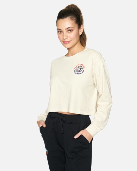 klær kvinner Hurley nascar team usa crop langermet t-skjorte vintage hvit R406L570