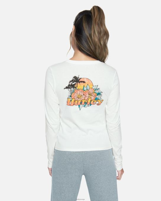 klær kvinner Hurley violet perfect crew langermet t-skjorte marshmallow R406L558
