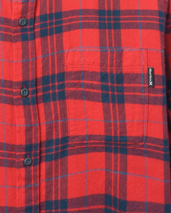 klær menn Hurley Portland økologisk flanellskjorte kongelig rød R406L386