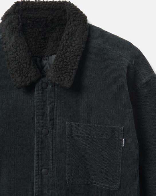 klær menn Hurley bixby cord sherpa-fôret langermet skjorte mørk steingrå R406L318