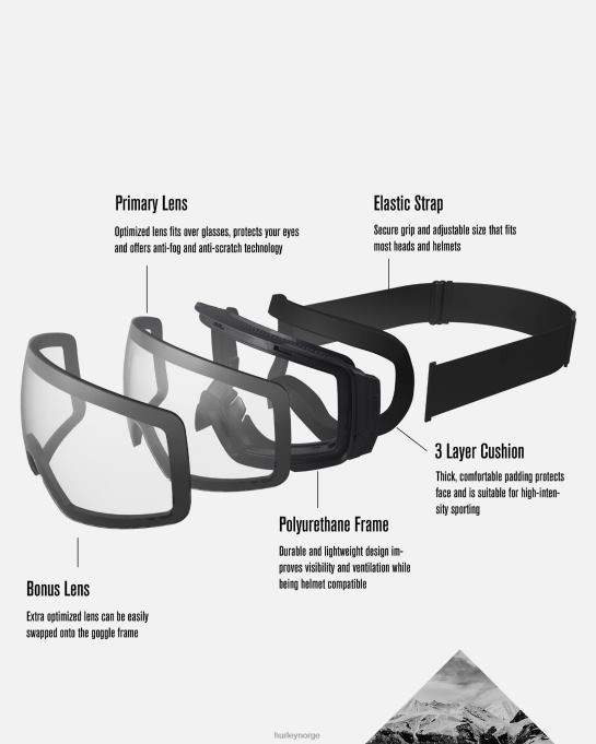 tilbehør menn Hurley helix voksen snøbriller + magnetisk linse sølv speil R406L458